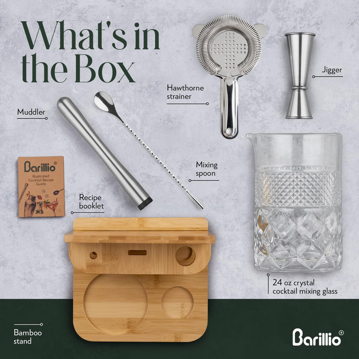 Barillio Hawthorne strainer for smooth, spill-free pouring into a shaker or glass