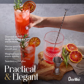 Barillio narrow pour spout delivers clean streams into chilled glasses.