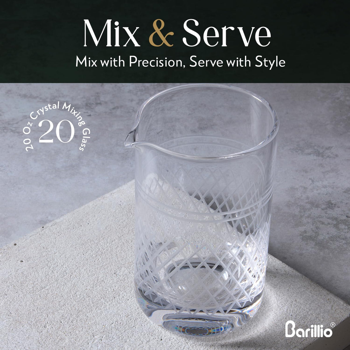Barillio seamless weighted design promotes stable stirring during vigorous cocktail prep.