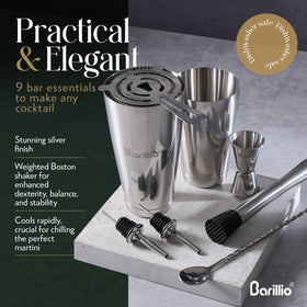 Barillio strainers and jigger for precise pours and consistent cocktails.