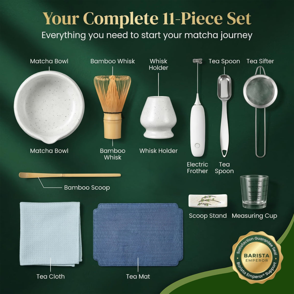 Barista Emperor Matcha Whisk Set sifter ready for precise measurements.