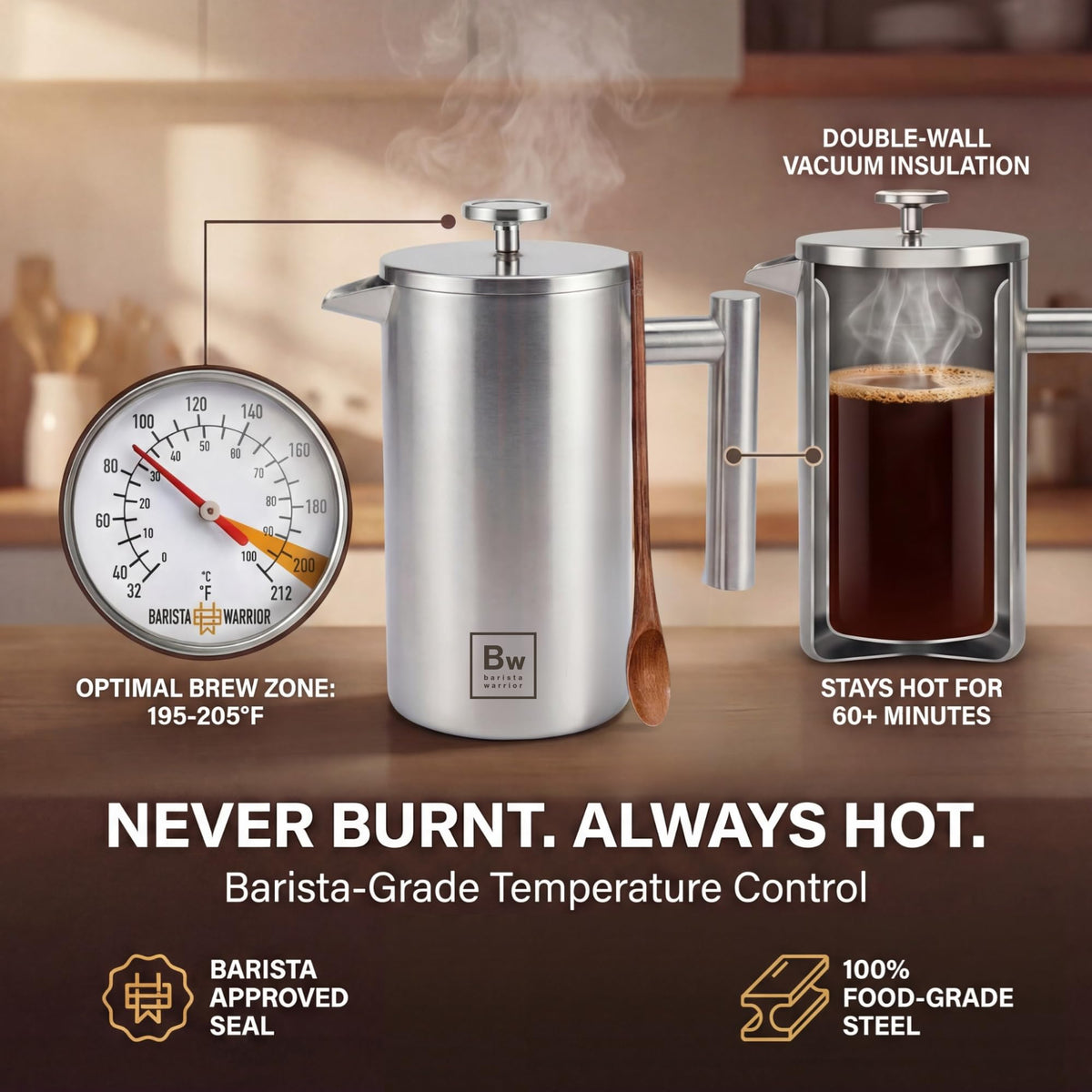 Barista Warrior 34-ounce capacity serves family and guests