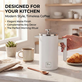 Barista Warrior double-wall stainless exterior preserves heat during brewing.
