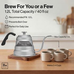 Barista Warrior pour-over kettle with precise spout for even extraction.