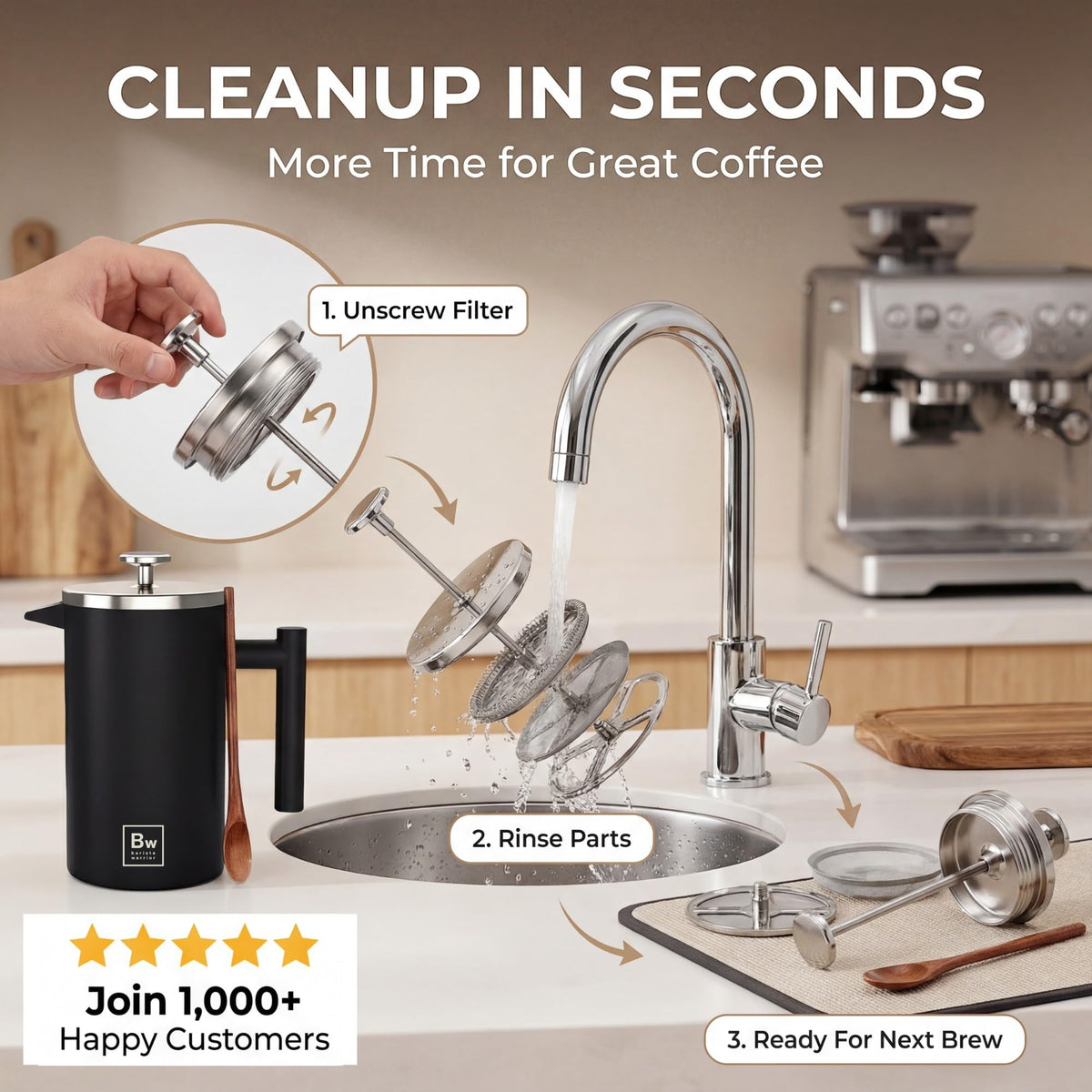 Barista Warrior rust-proof stainless steel construction for durable performance