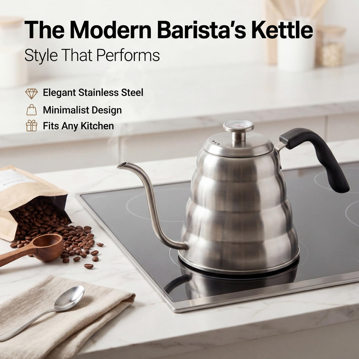Barista Warrior stove-compatible kettle heats evenly on any burner.