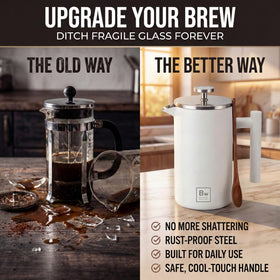 Barista Warrior wooden spoon included for even grounds stirring.
