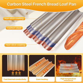 Barlket baguette pan in oven ready with three loaves