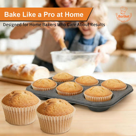 Barlket includes paper liners for mess-free muffins and quick serving