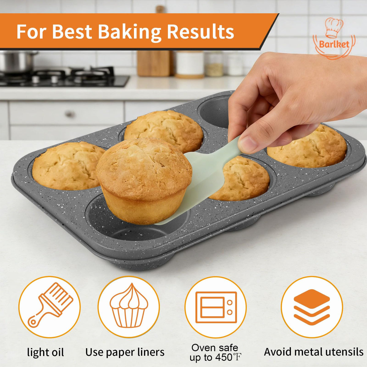 Barlket scratch-resistant surface cleans up quickly after batch-baking