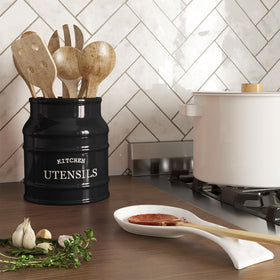 Food-safe ceramic utensil holder requires hand washing to preserve finish