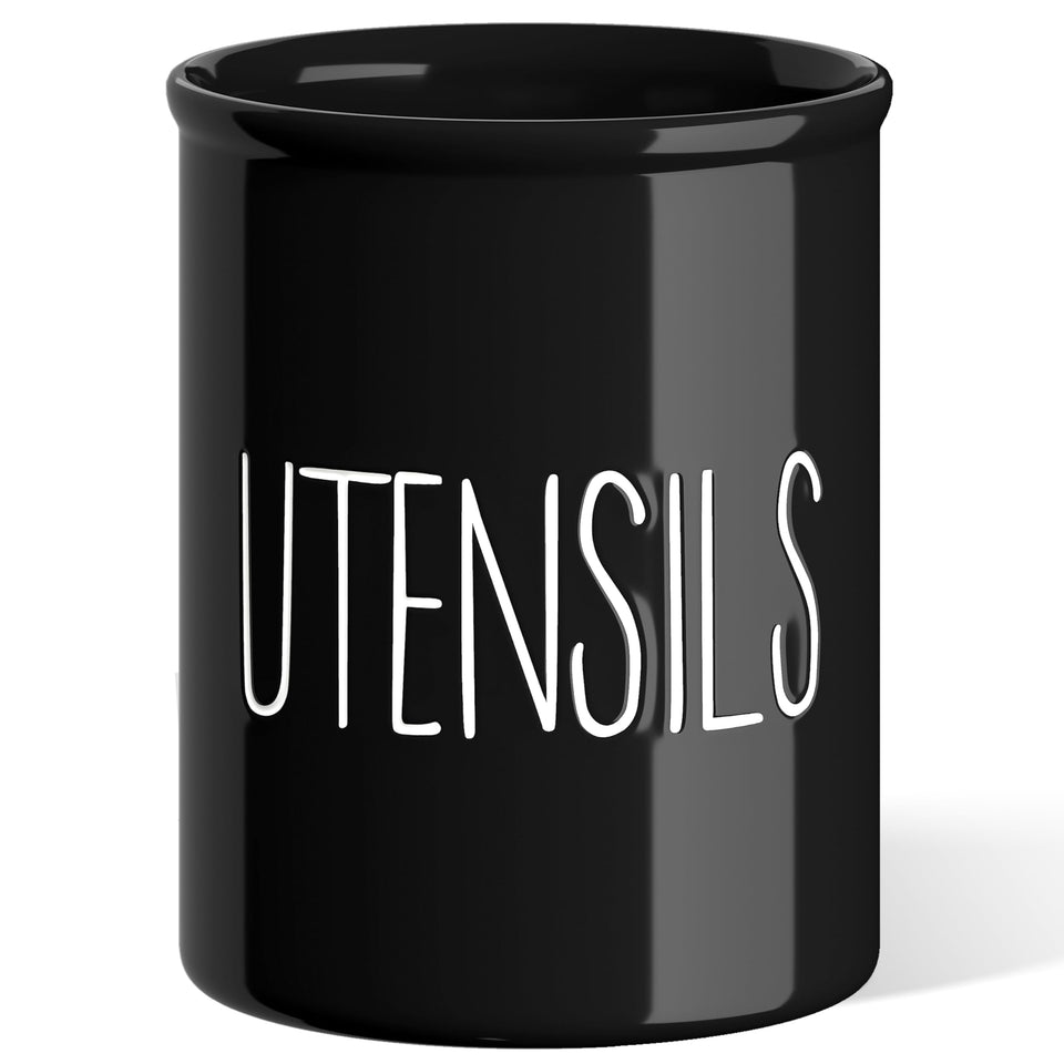 Barnyard Designs ceramic utensil holder on countertop neatly displays utensils for easy access.
