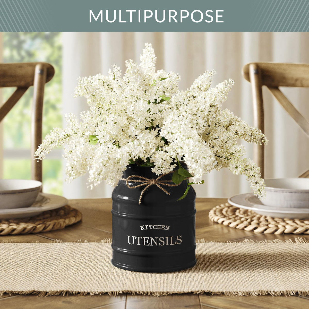Top-diameter five inches ensures stable placement for bulky utensils