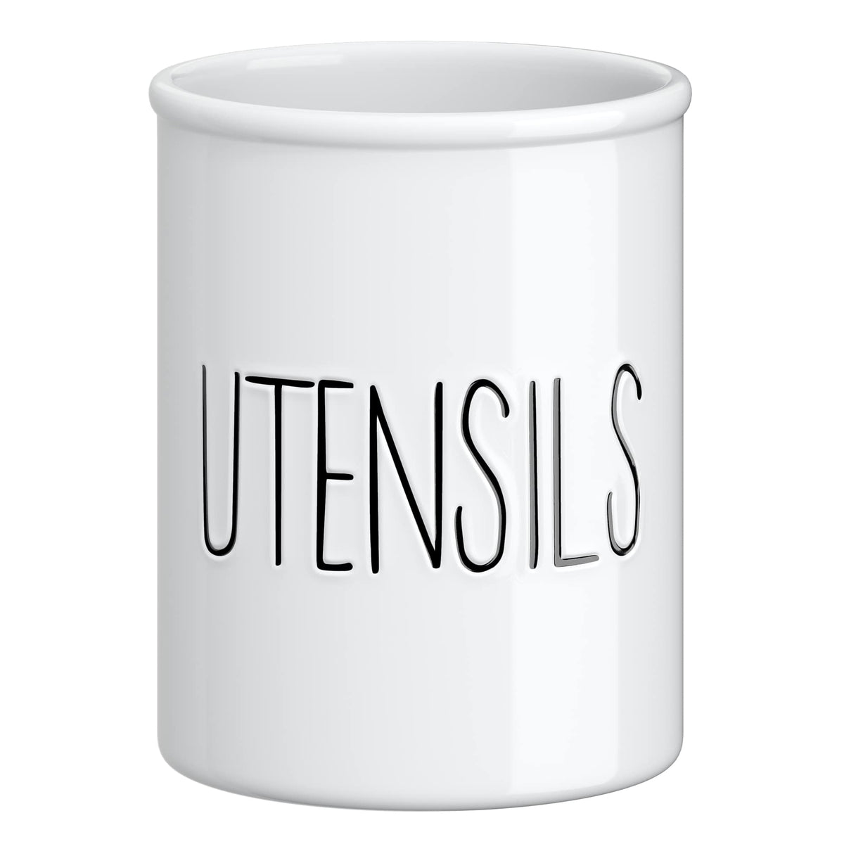 Barnyard Designs ceramic utensil holder white on countertop for tidy display