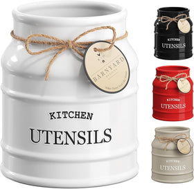 Barnyard Designs ceramic utensil holder white on counter keeps utensils organized