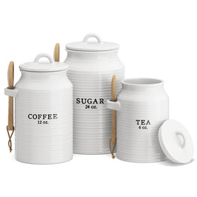 Barnyard Designs coffee canister set on a clean counter for organized storage.