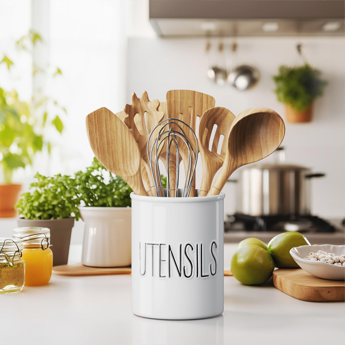 Barnyard Designs countertop utensil crock stores spoons and spatulas within reach