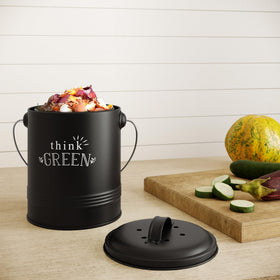 Barnyard Designs indoor-use compost bin with lid for daily disposal.