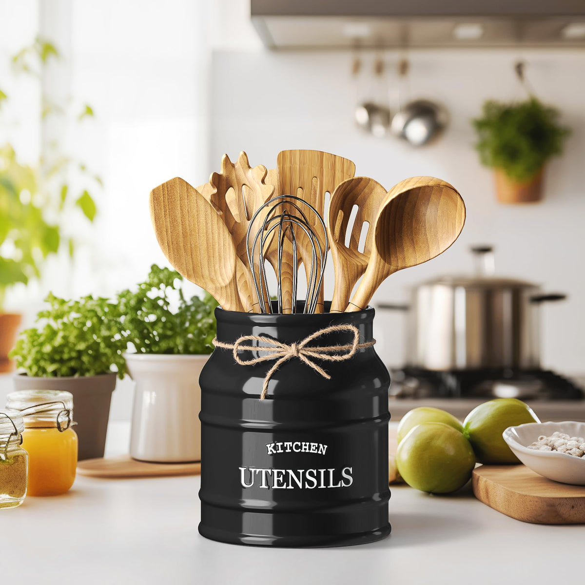 Barnyard Designs farmhouse utensil crock in rustic black adding French country charm