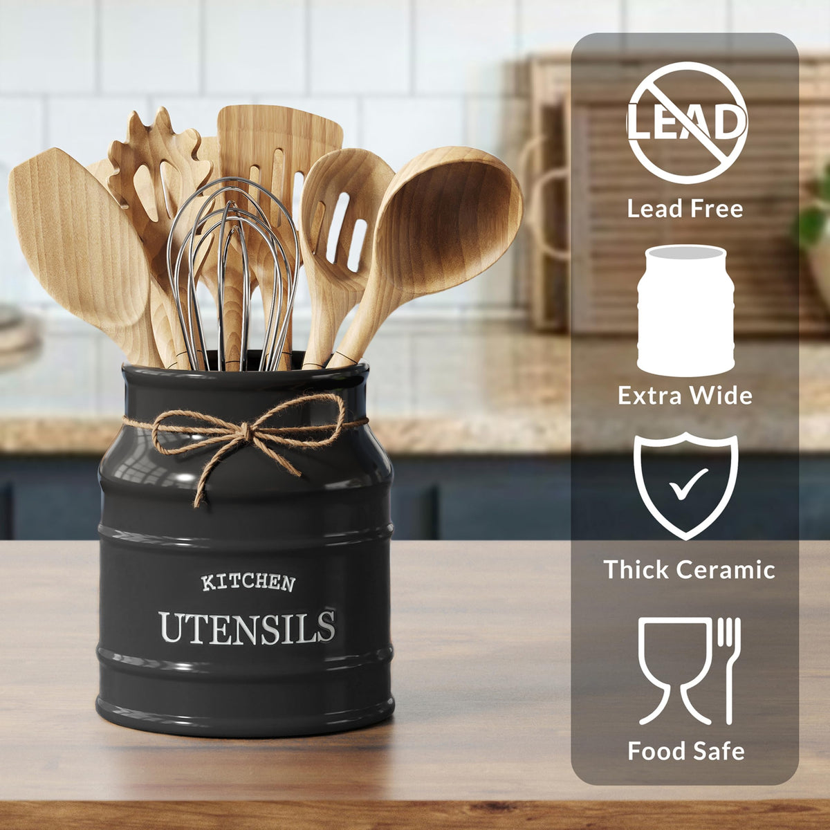 Easy-to-reach kitchen utensil holder designed for everyday tools
