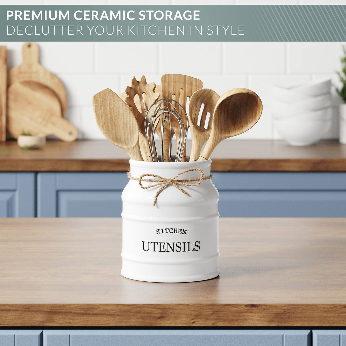 Barnyard Designs large white utensil crock for daily cooking tasks