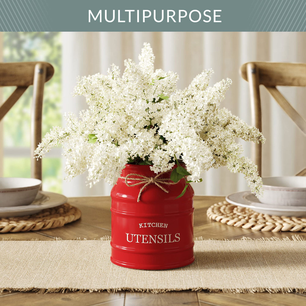 Barnyard Designs red utensil holder with a 6.75 inch top diameter.