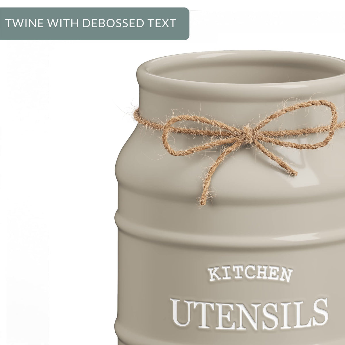 Barnyard Designs stoneware utensil holder is food safe and durable.