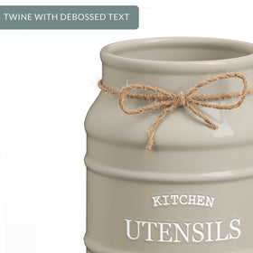 Barnyard Designs stoneware utensil holder is food safe and durable.