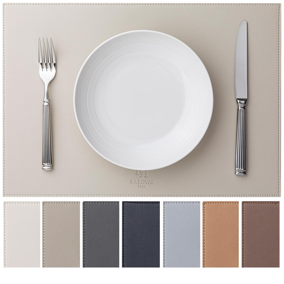 BARoyal faux leather placemats cream white closeup shows durable texture and elegant dining appeal.