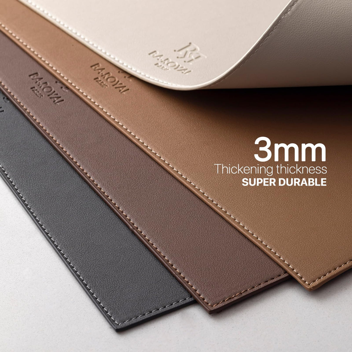 BARoyal faux leather placemats cream white detailed stitching highlights premium craftsmanship.
