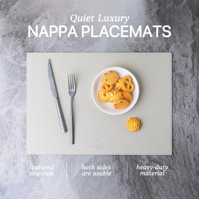 BARoyal faux leather placemats cream white table setup demonstrates stylish protection for daily meals.