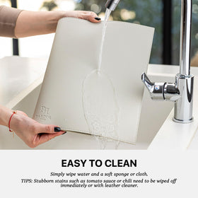 BARoyal placemats waterproof cream white cleanup emphasizes easy wipe-down maintenance.