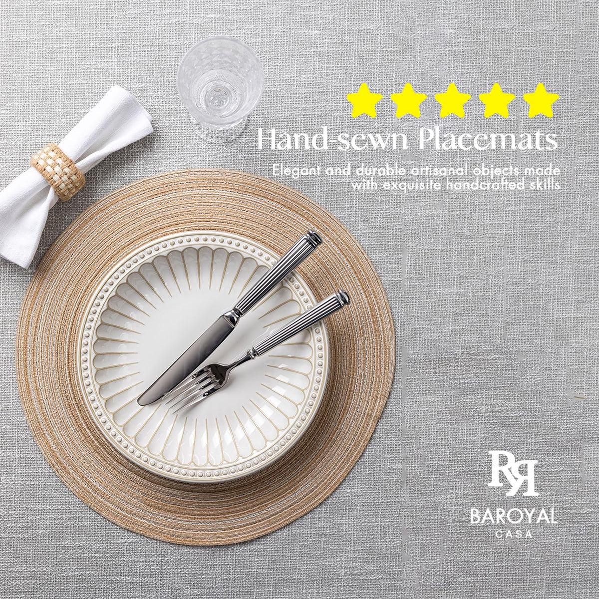 BARoyal round placemats 14.4-inch circle provide ample space for plates and glasses.
