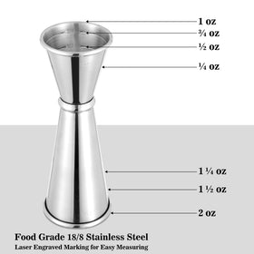 BARsics 1oz-2oz exterior jigger for quick, accurate portions.
