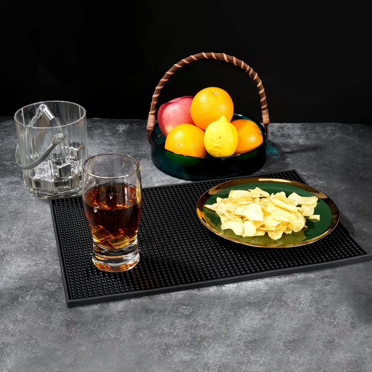 BARsics PVC Bar Service Mat supports glassware and shaker placement during busy service.