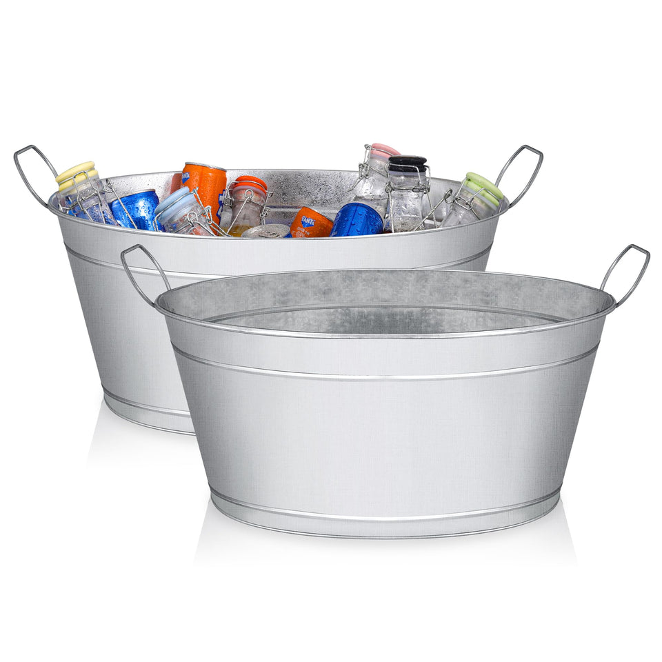 BARsics large 6-gallon beverage tub with ice for outdoor parties.