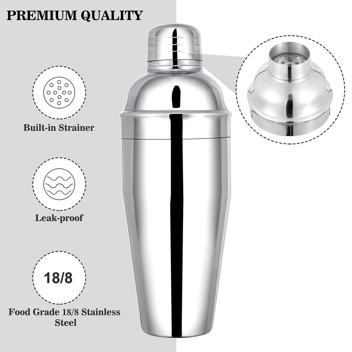 BARsics built-in strainer provides smoother pours while you mix.