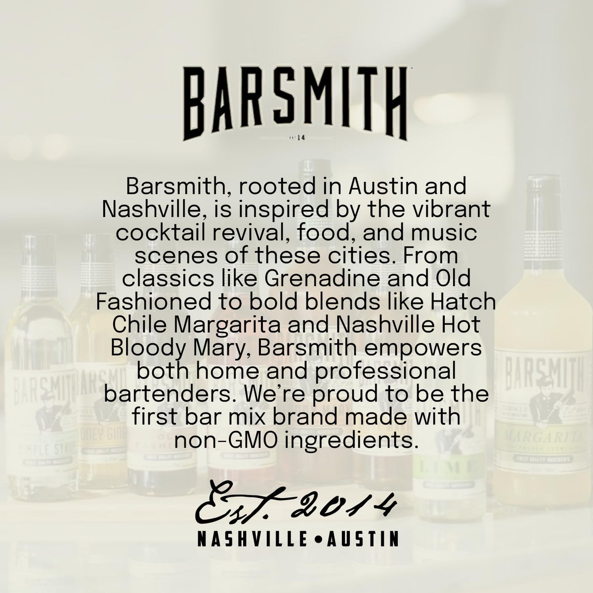 Home bar setup with Barsmith Old Fashioned Mix ready for cocktails