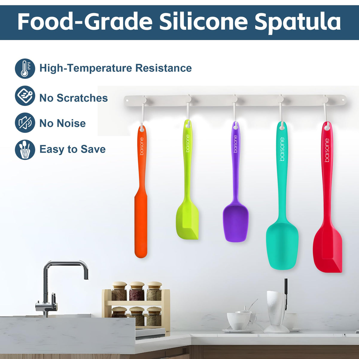 Barsone silicone spatula set in multiple colors helps organize cooking tasks.