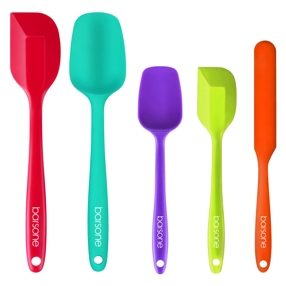 Barsone 5-piece silicone spatula set with large spatula protects nonstick cookware.