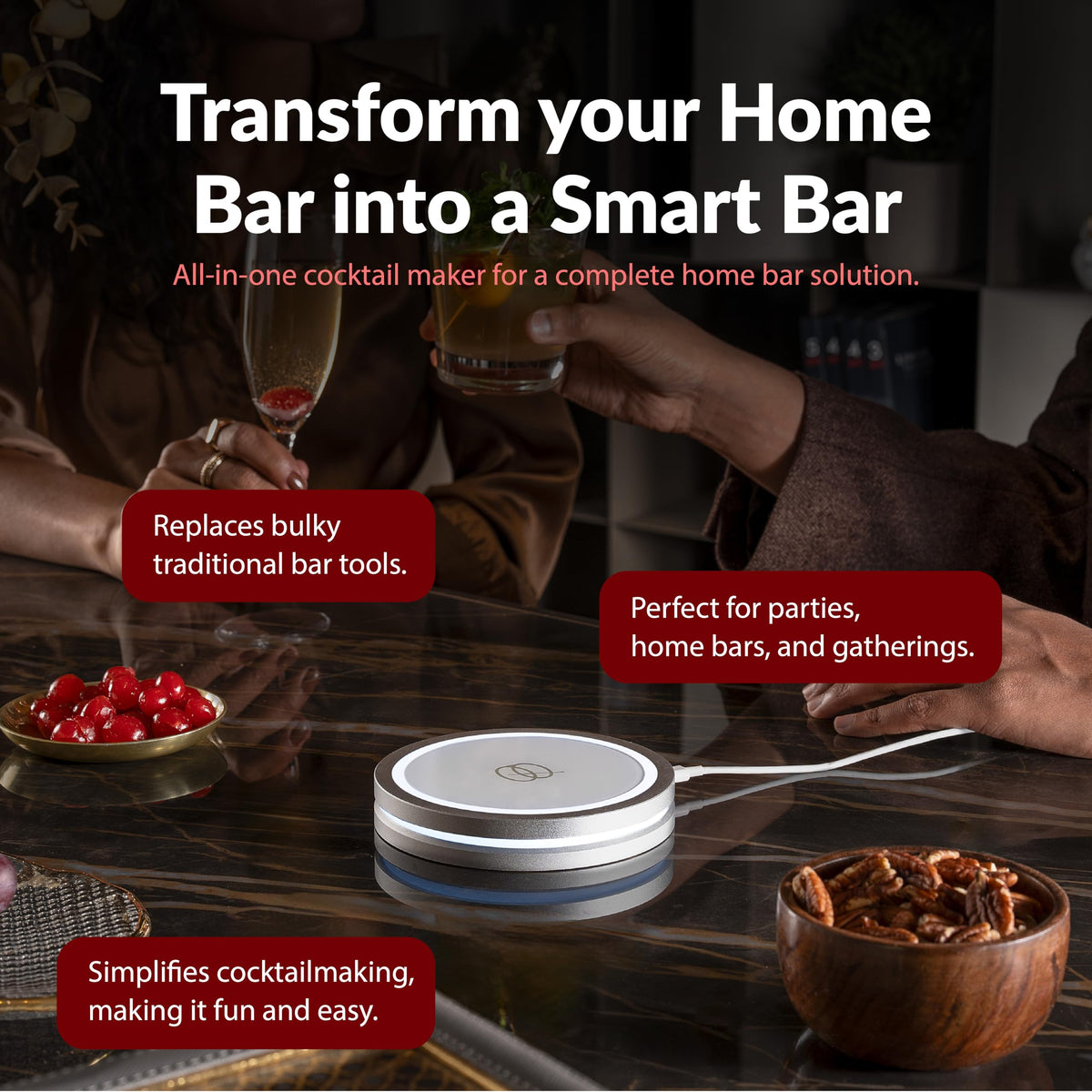 Portable Barsys design highlighting compact size for small home bars.