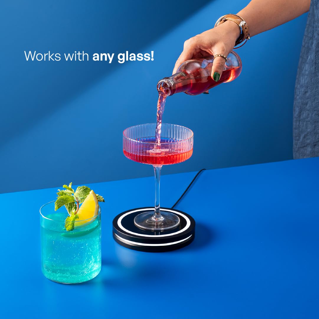 Barsys Smart Coaster 2.0 LED pour guide showing timing for balanced cocktails.