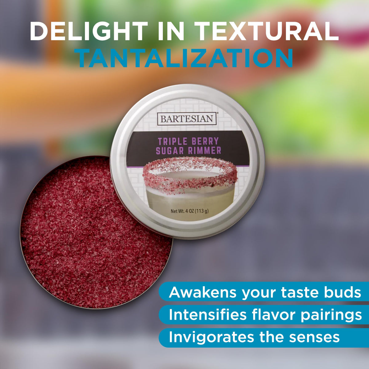 Bartesian berry garnish sugar rimmer bowl enables quick, elegant rimming