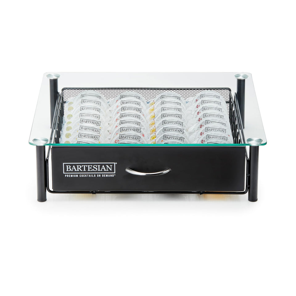 Bartesian capsule drawer top view showing organized capsules for easy selection
