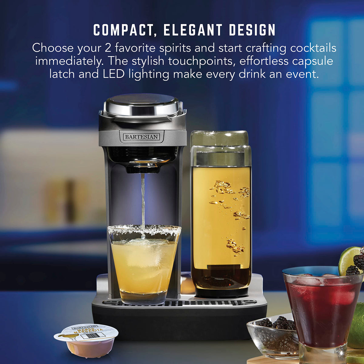 Bartesian Duet capsule latch ensures quick, mess-free drink dispensing.