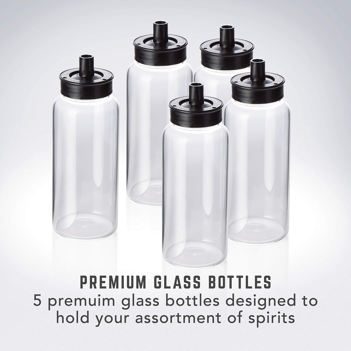 Bartesian home bar setup with bottle silhouettes and capsule boxes.