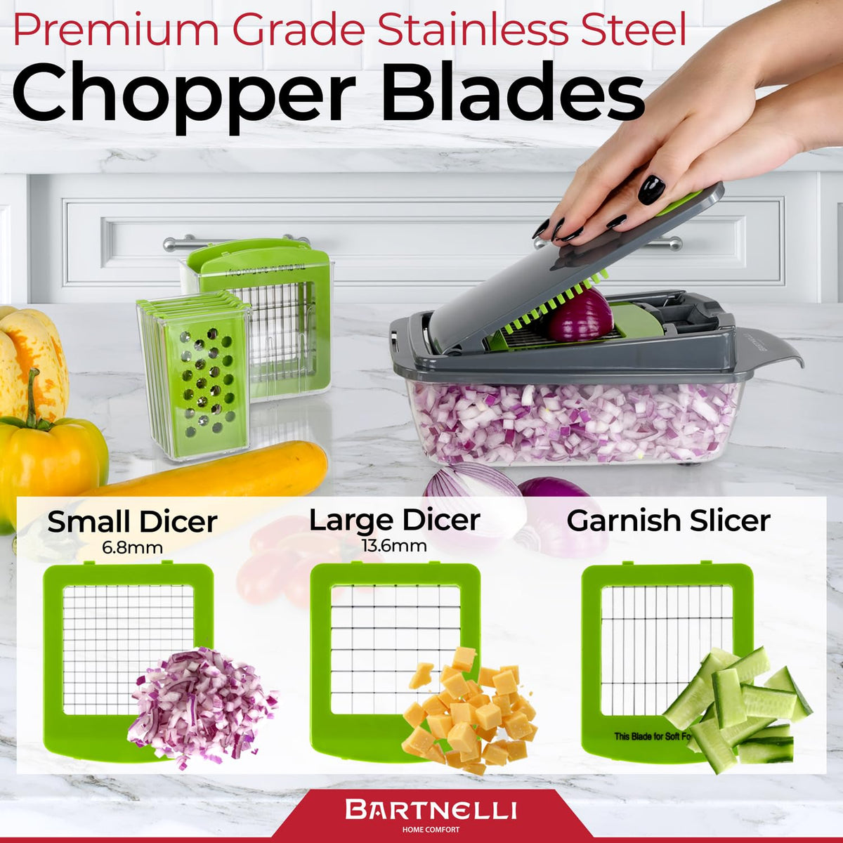Bartnelli rubber container grip reduces slips while chopping.