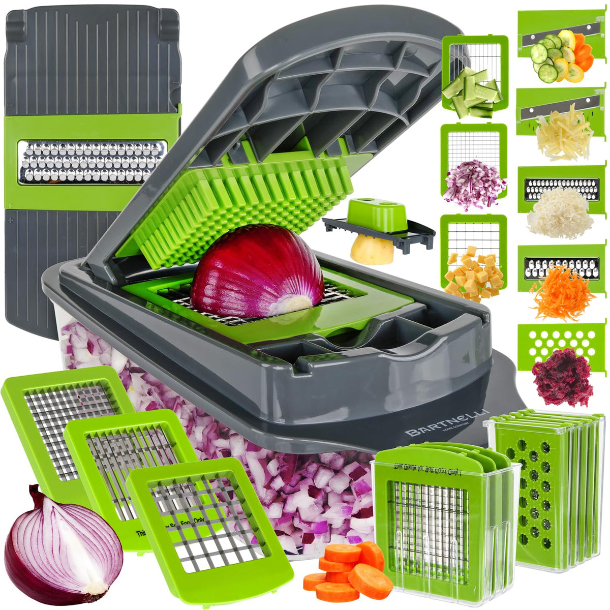 Bartnelli Vegetable Chopper Pro with 8 blades for quick slicing and dicing.