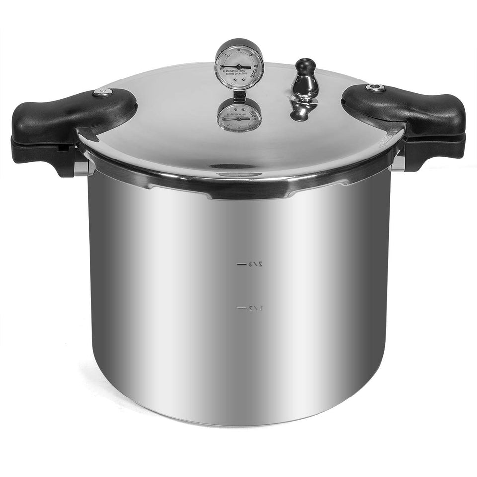 Barton's 22-quart pressure canner exterior with gauge enables precise home canning.