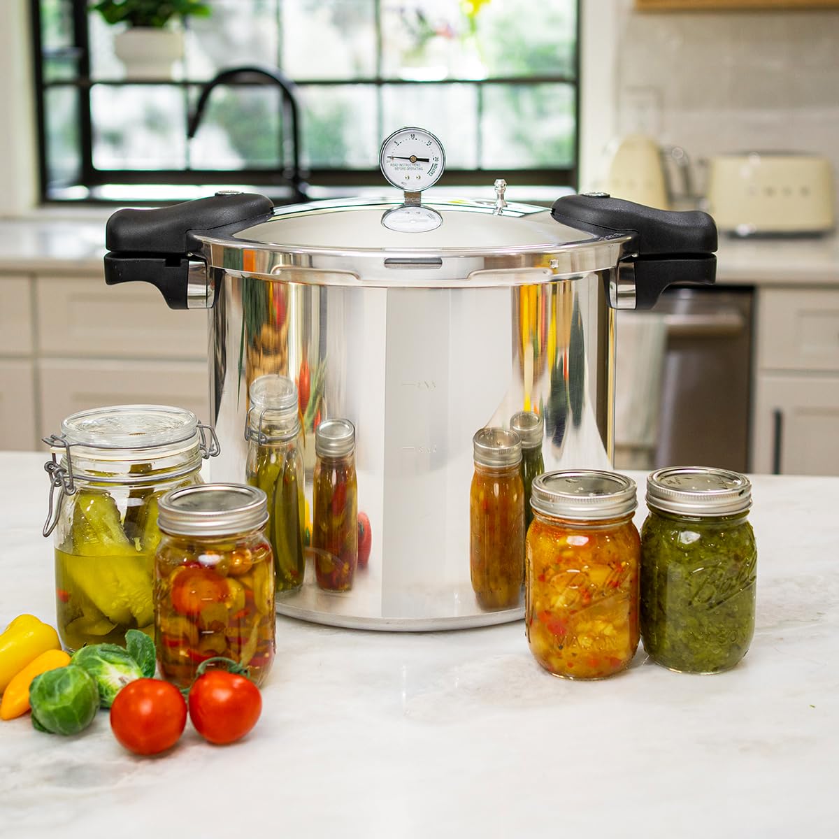 Barton's pressure canner locking lid with safety valve supports secure canning sessions.
